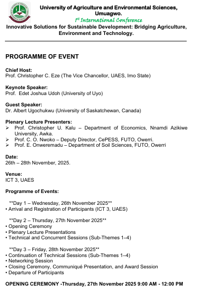 UAES INTERNATIONAL CONFERENCE PROGRAMME OF EVENT 